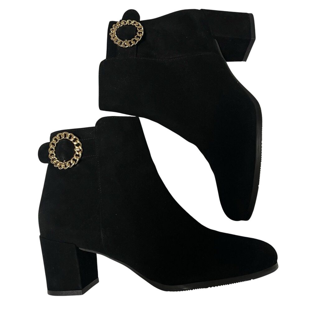 Ron White Rosalie Water Resistant Buckle Boots Black Suede Leather Size US 10.5 - Picture 6 of 12